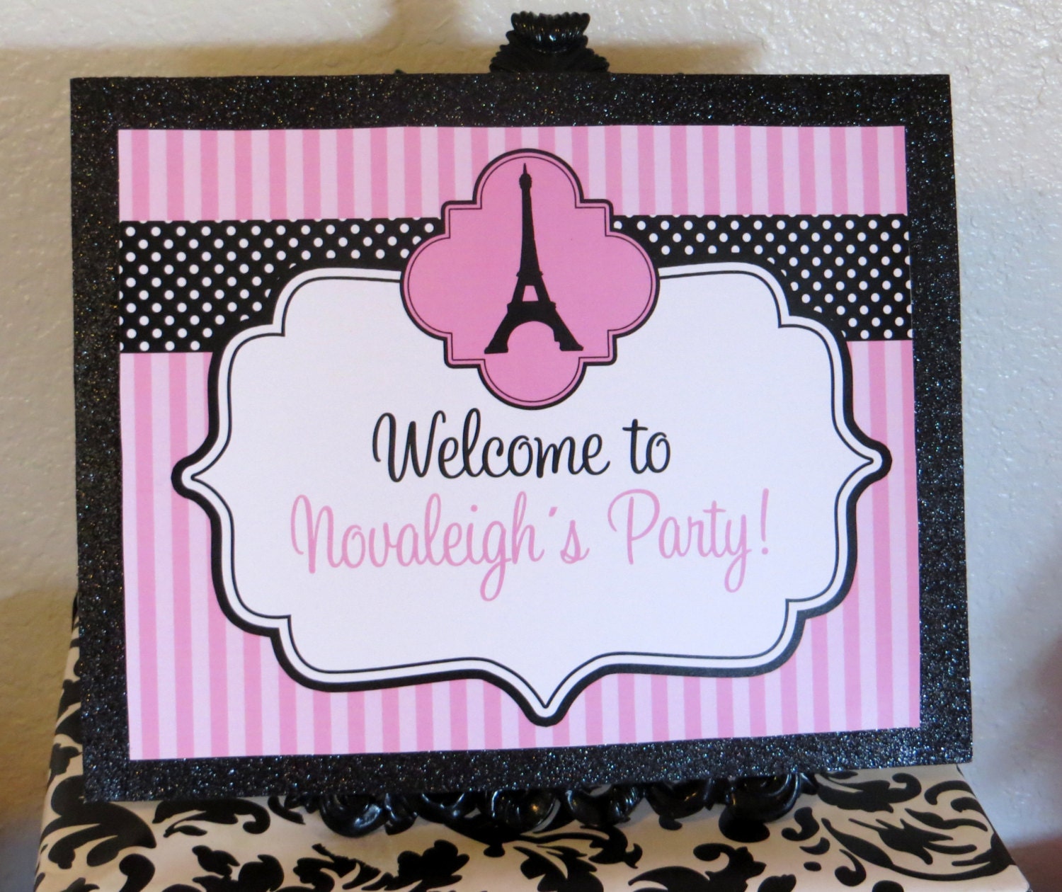 PARIS PARTY - 2 WELCOME Signs - Girls Birthday Party - Glamour Party -Diva Girl Party - Wedding Shower - Eiffle Tower - Black and Pink Il_170x135