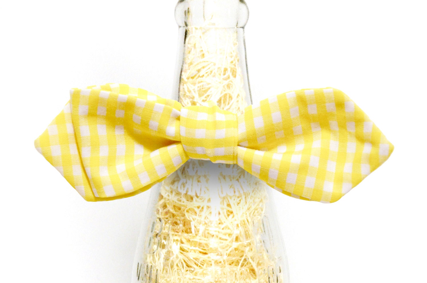 Handmade Yellow Cotton Gingham Self Tie Bow Tie
