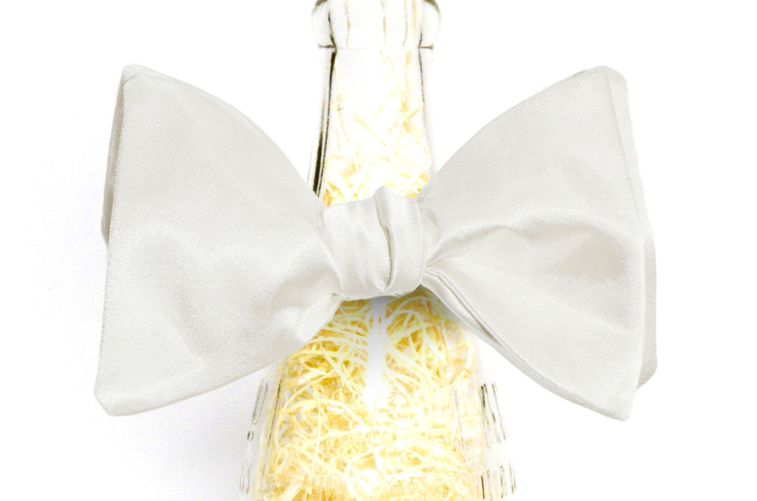 Handmade Ivory Satin Self Tie Bow Tie