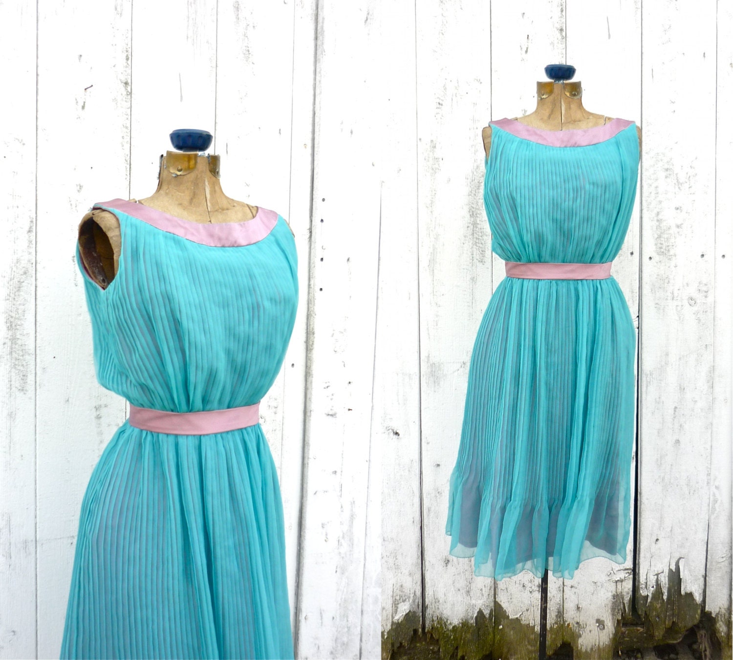 1960s dress / 60s chiffon dress / Grecian Seas dress