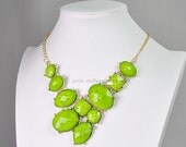 Bright Green Bubble Necklace, Bright Green Statement Necklace, Resin Jewelry (FN0571-Bright Green)