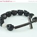 Wedding Bracelet, Black Skull Bracelet, Black Crystal Bracelet, Sideways Cross Bracelet, Wedding Gift (B0237-Black)