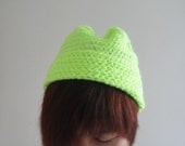 Crocheted Ear Beanie in Neon Lime, All Seasons Beanie, Hand Crocheted, Spring Accessories, Summer Accessories - lapuzelo