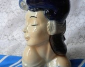 vintage headvase, Royal Copley, wallhanging, royal blue, Fifties vintage
