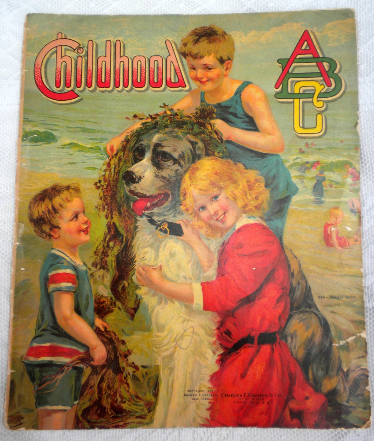 antique rare childrens book, c. 1918, illustrated ABC book