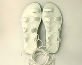 Greek Leather lace-up Sandals White - Wedding Sandals