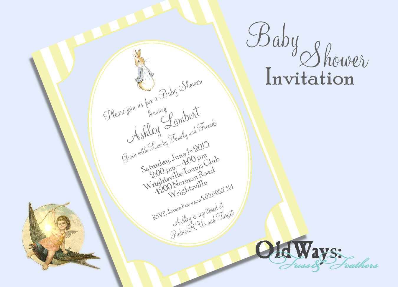Peter Rabbit Baby Boy Shower Invitation Blue and Yellow - Printable Custom Invite DIY 5x7 or 4x6 Digital JPEG and PDF Files