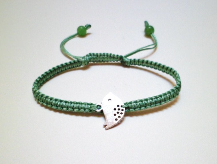 Antique Silver Tiny Bird Macrame Knot Friendship Bracelet