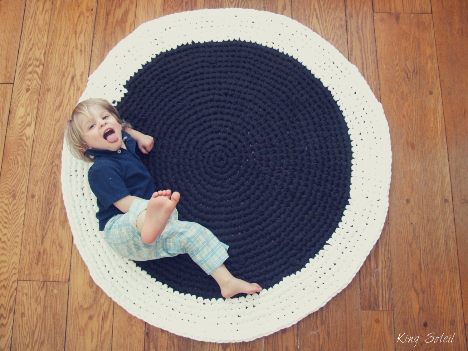 Organic Cotton Crochet Rug Espresso Brown and Ivory Eco Friendly Area Rug Four Feet Play Mat