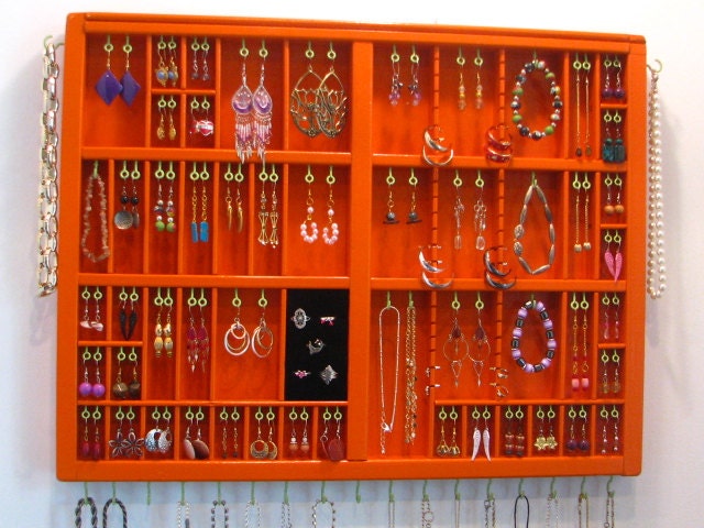 Printers Typeset Tray Jewelry Display with stud slots and ring cubby