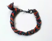 Orange, Teal, and Pink Chevron Braided Friendship Bracelet with Black Chain