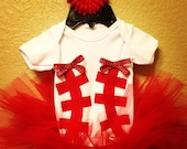 Baseball baby onesie and tutu outfit With matching bow in sizes 0-3mo, 3-6mo, 6-12mo, & 24mo