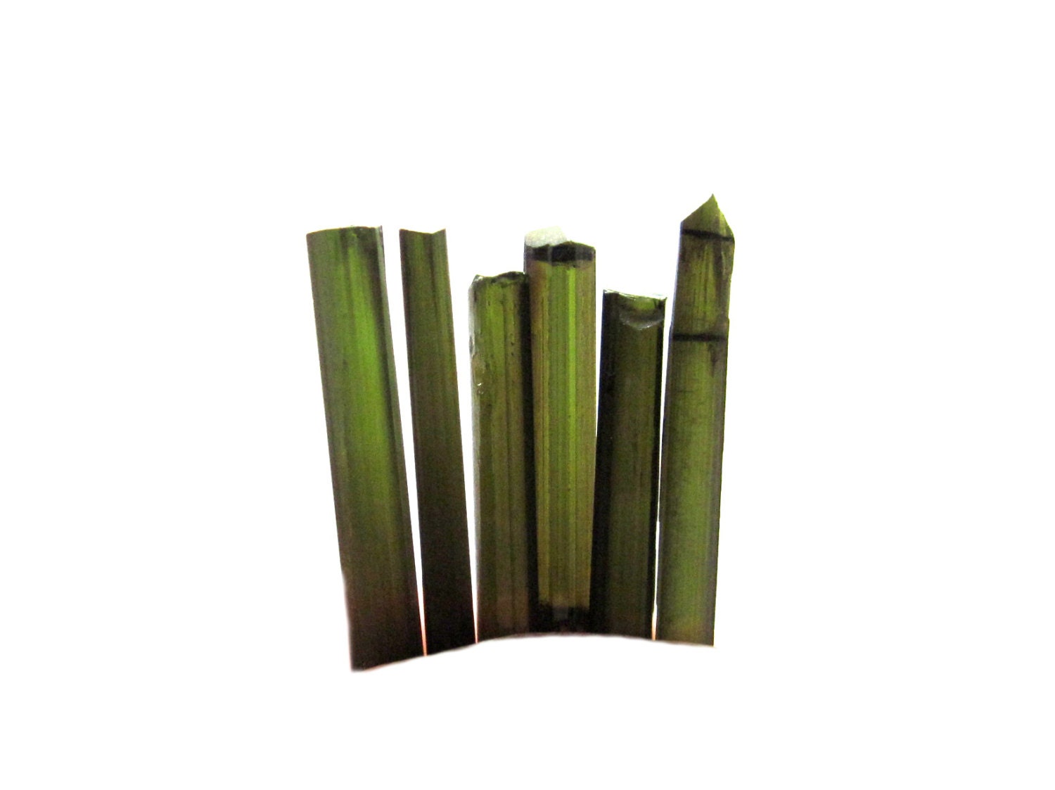 Green Tourmaline Rough Raw 6 Natural Needles 23mm - 26mm Lot of 14.5 carats (Lot no. 3805)