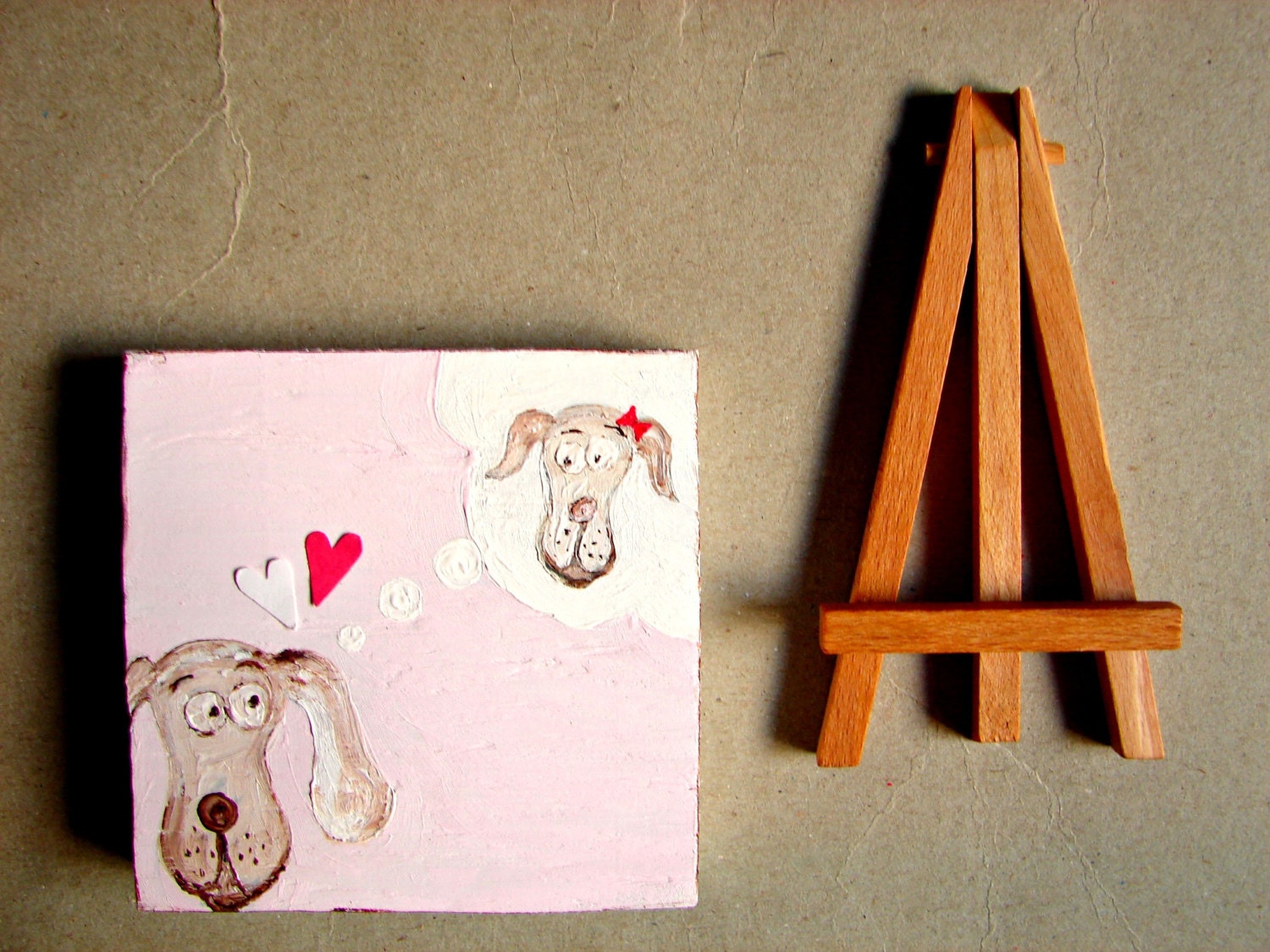 Wedding Gift, Graduation Gift, Wall Art-Mixed Media Puppy Love--Nursery Art, Girls Room, Wedding Anniversary Gift