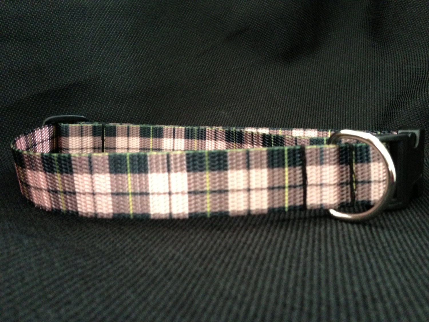 Pink Plaid Nylon Dog Collar (size large)