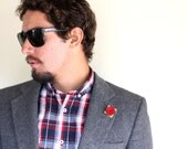 mens flower boutonniere / wedding lapel pin / felt handcrafted flower pin in RED / theLOVEstitch