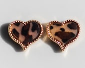 4g-0g" Gold Heart Shape with Leopard Print Inlay Plugs
