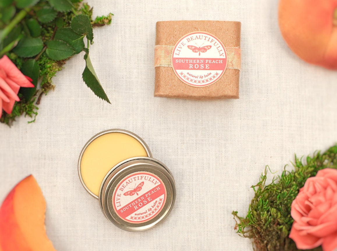 Peach Lip Balm, All Natural - Southern Peach Rose - Earthy Floral and Sweet Peach