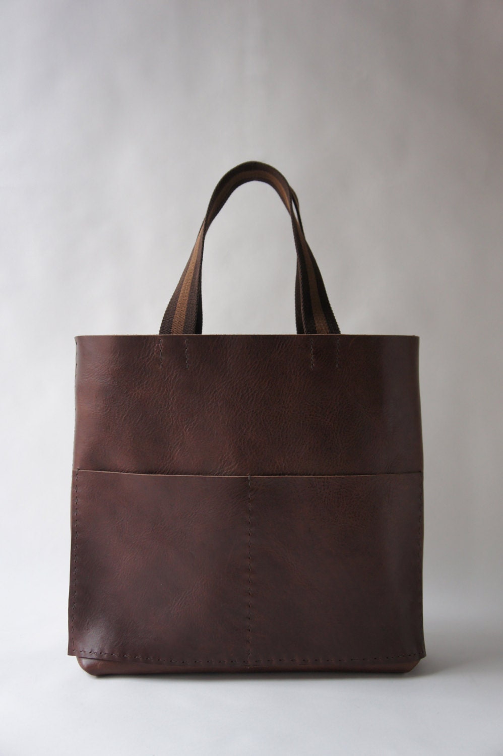 Heavy Leather Tote - Havana Brown - Unisex - Striped Straps