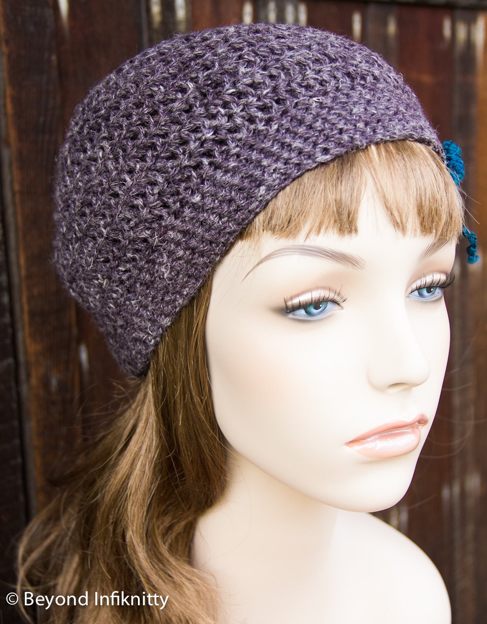 Mauve Purple Crocheted Beanie - Wool & Hemp Blend - Cozy Toque