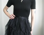 90s goth SILK fringe lace chiffon high waist skirt M/L