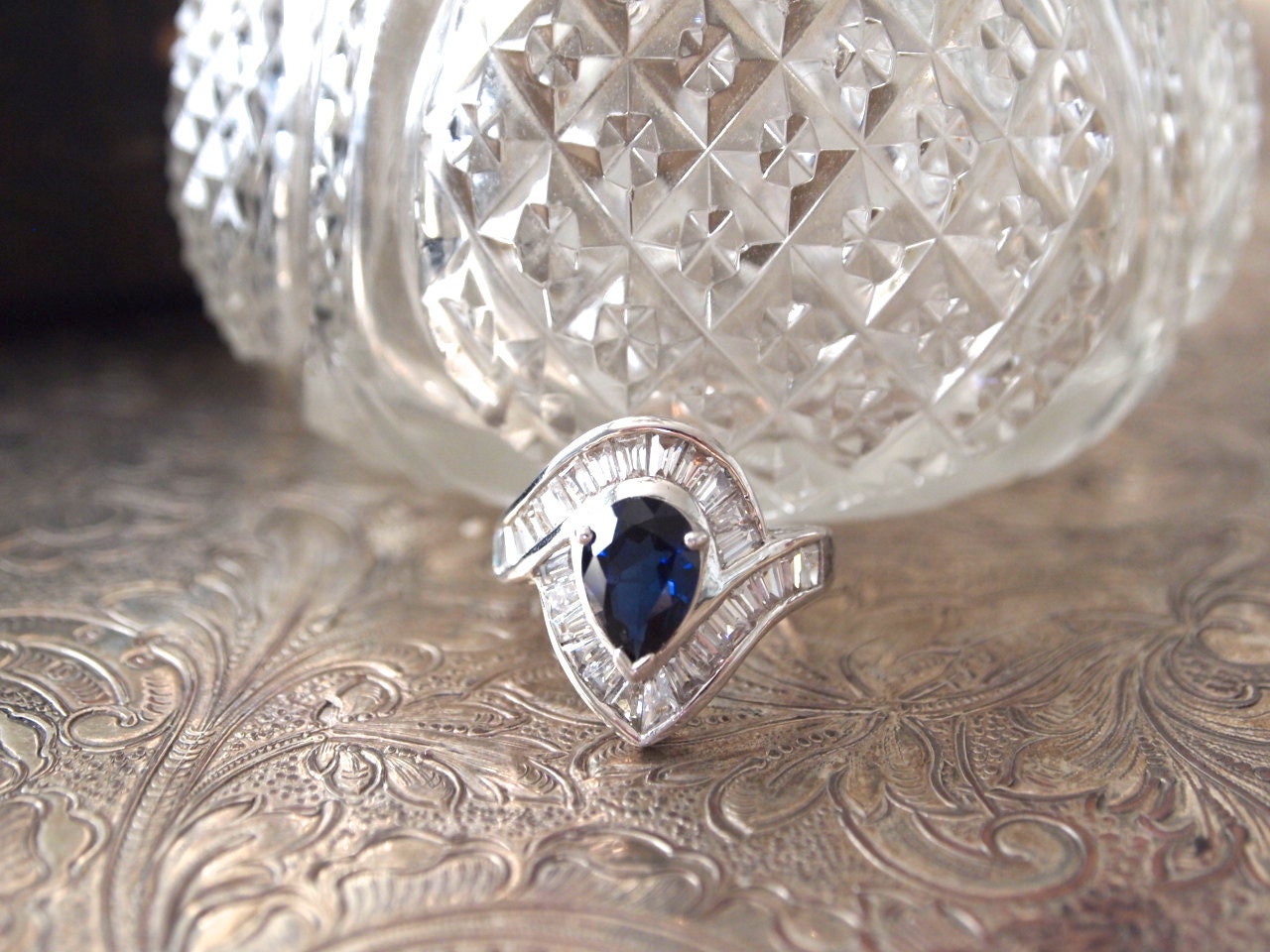 14K White Gold, Diamond & Sapphire Ring