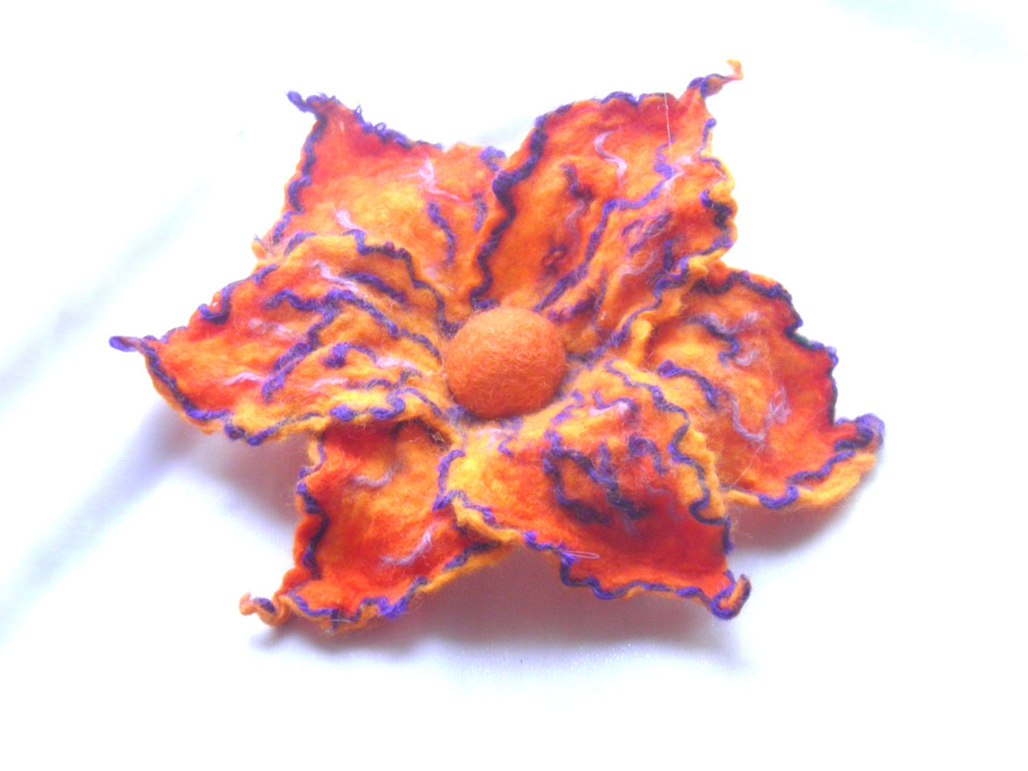Orange Tiger Lily/ orange purple/ Wool Felt Jewelry/ gift idea for her /Wedding