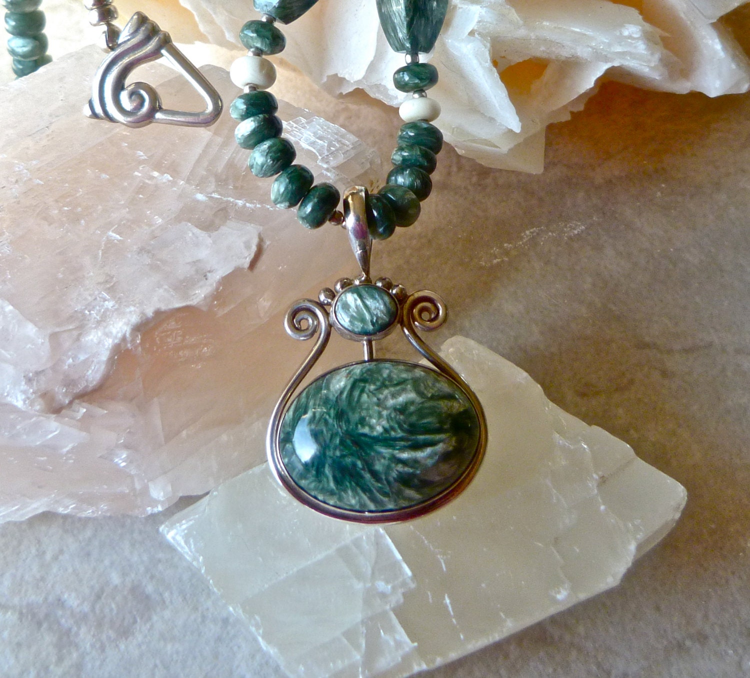 Rare Russian Seraphanite Goddess Necklace - Karen Hill Tribe Silver Elegant Artisan Necklace - StoneSongNecklaces