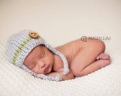 gray green stripe baby boy knitted hat, newborn photography prop, baby shower gift, baby photo prop, infant earflap beanie