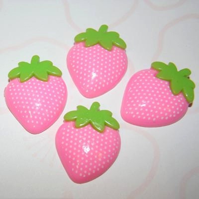 4 x Large Sized Pink Strawberries Cabochon Flatbacks