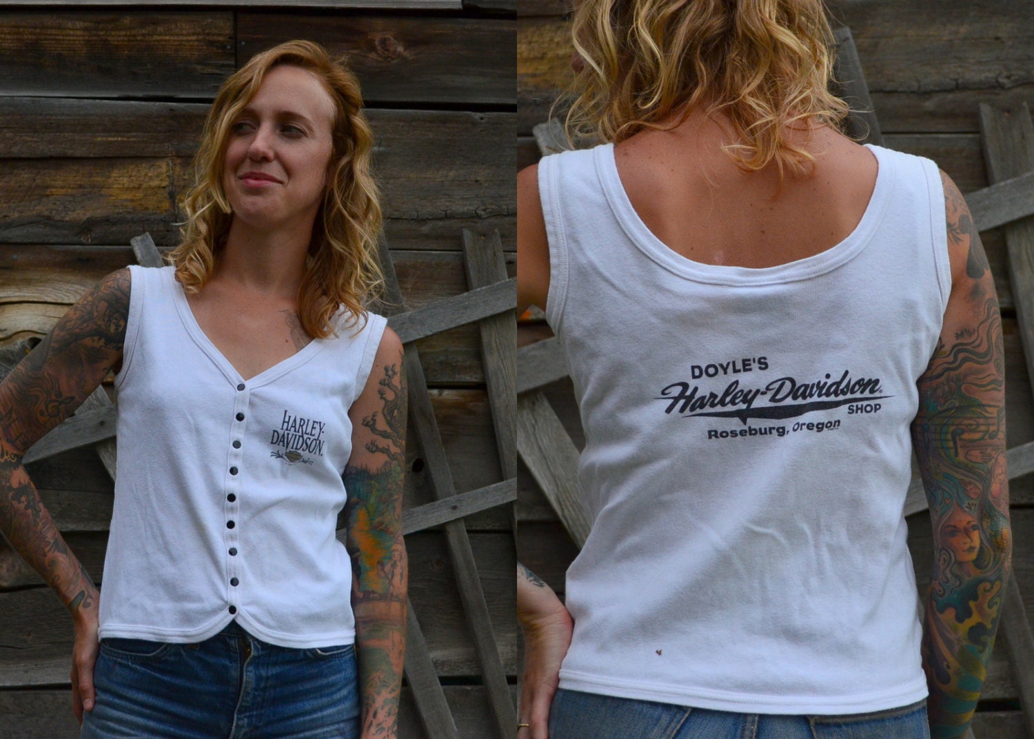 Vintage Button Down Harley Davidson Biker Babe Tank Top