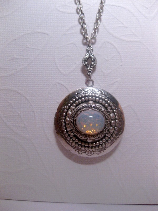 Feminine Victorian White Sea Opal Locket Necklace