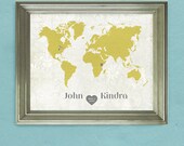 Personalized Wedding Gift World Map   -   Vintage Style  -   Customized Locations and Colors   -  11x14 Art Print
