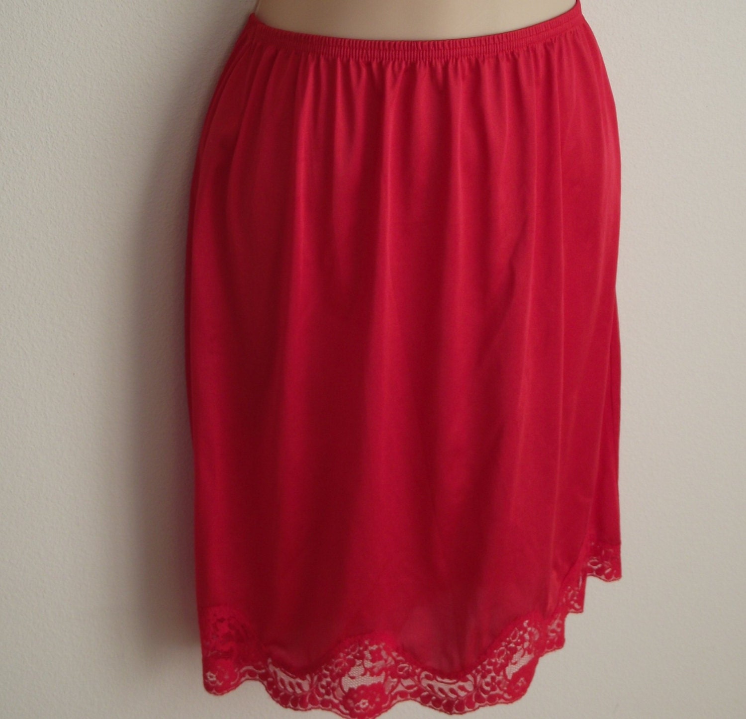 Vintage half Slip red & lace hem antron nylon  M