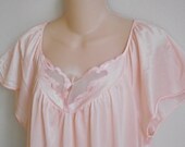 Vintage nightgown peacy pink silky nylon angel sleeves  M L XL