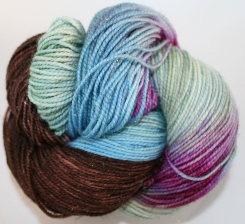 Spring in the Hills: NEW Superwash Patina (bronze sparkle) Hand Painted Sock Yarn