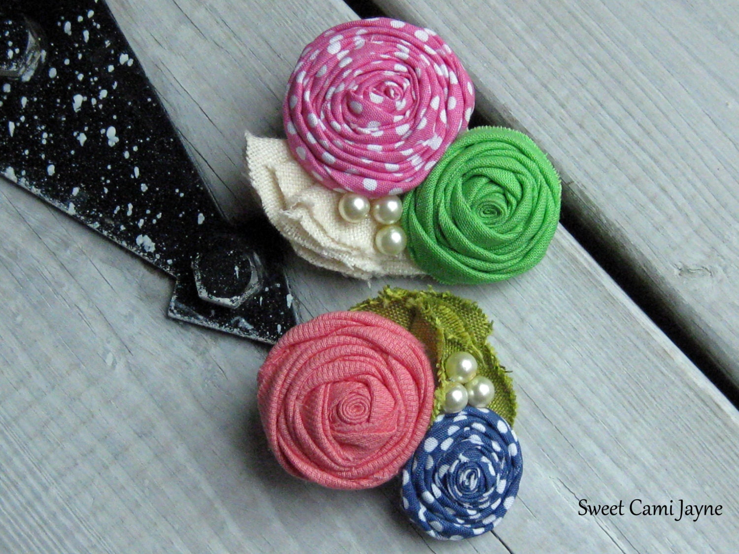 Made to Match Rosette Hair Clip Fabric Rosette Clip Rosette and Pearls Flower Hair Clip