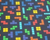Tetris fabric fat quarter - gaming blocks on black geek quilting