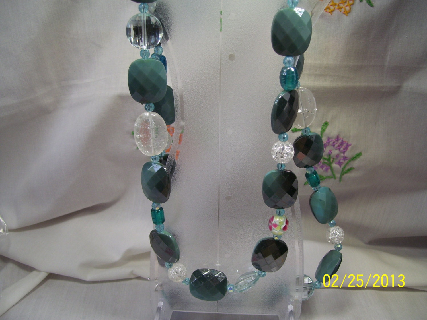 Green is  in a Long 38 inch Necklace perfect for summer