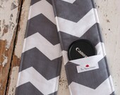 DSLR Camera Strap Cover- lens cap pocket and padding included- Grey and White Chevron