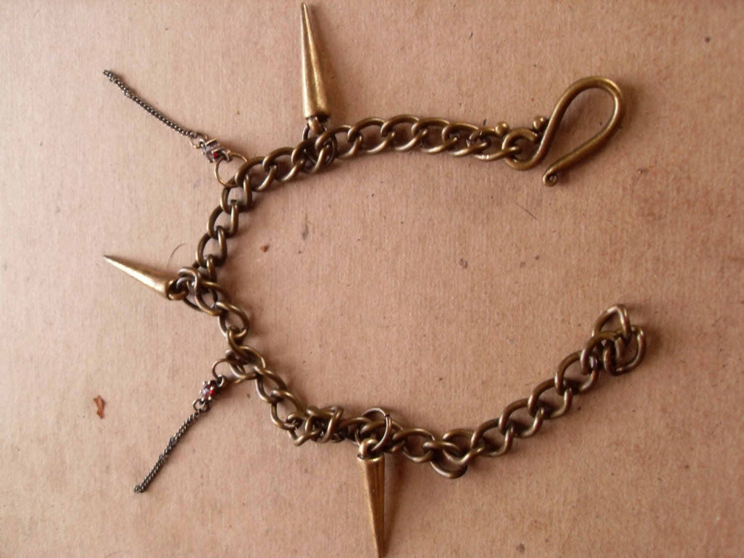 Spikes and Gems Bronze Chain Bracelet (OOAK)
