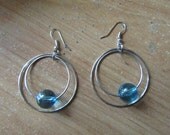 OOAK - Double Hoop Blue Bead Earrings