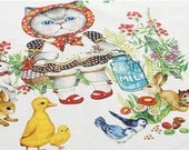 SALE - L909B (Singing) - Lovely Cat Rumi Cotton Linen Fabric - 140cm x 39cm