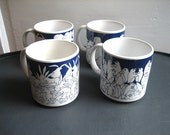 Taylor & Ng Animates Blue Nitetime Orgy Naughty Mug Set of 4 Penguins Bears Rabbits Elephants