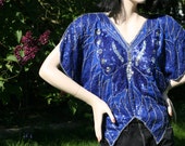 Blue Butterfly Beaded Vintage Crop Top