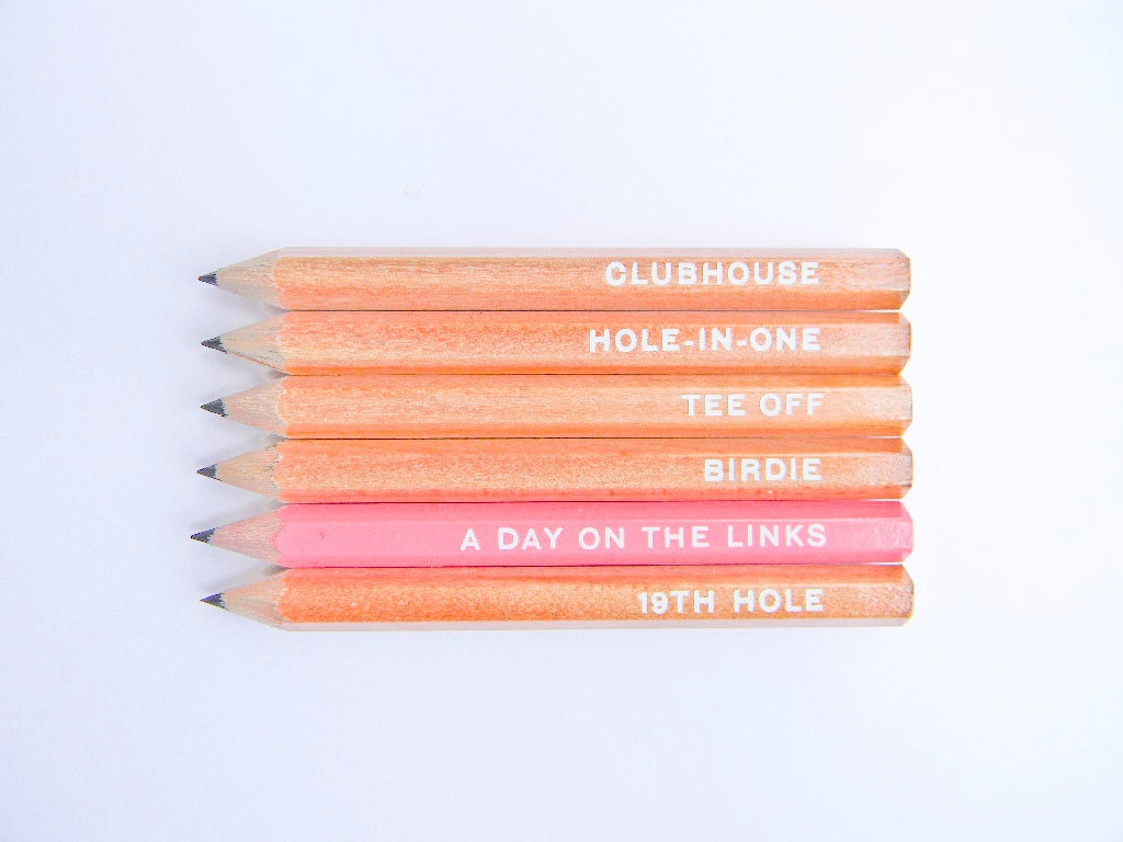 A Day On the Links, Golf Pencils- Natural & Pink, Set of 6