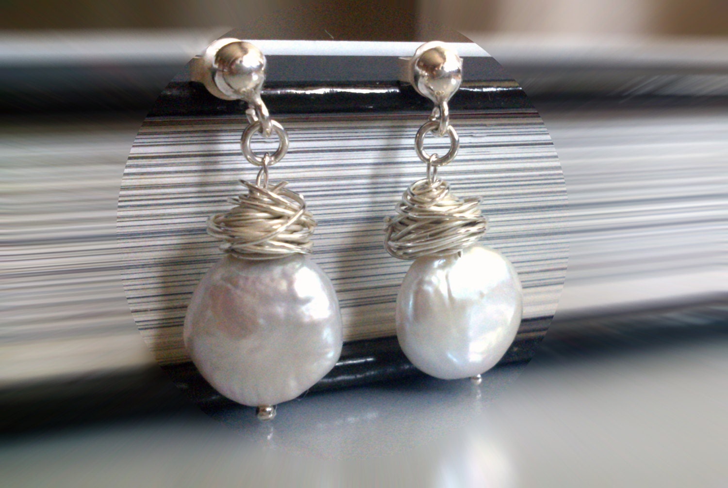 Wedding Bridal Earrings - Post Dangle Pearl Earring - White Fresh Water Pearl - Sterling Silver - Ready to Ship