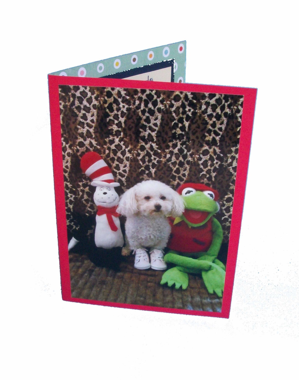 Miniature Toy Poodle Greeting Card, Friendship Card, Kermit the Frog Card, Cat in the Hat Card