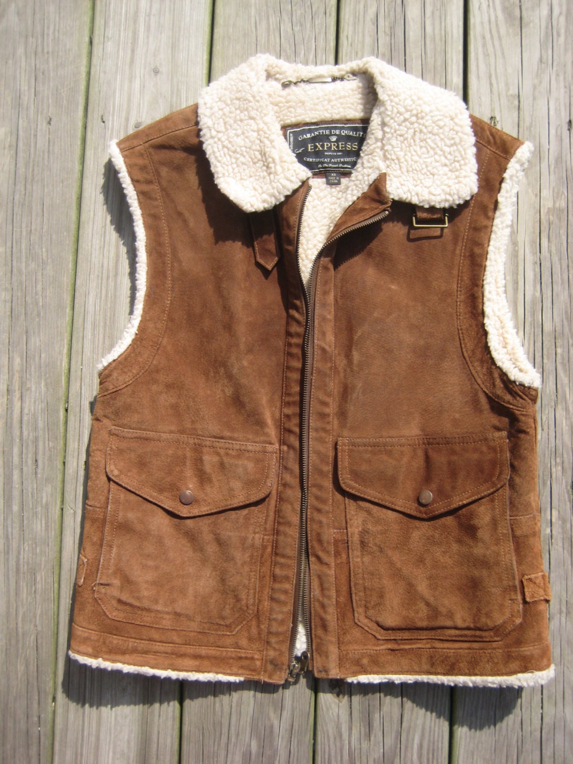 Vintage Express suede and faux shearling zip up vest size XS