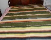 Vintage Green Wool Striped Mexican Serape Blanket c 1950s